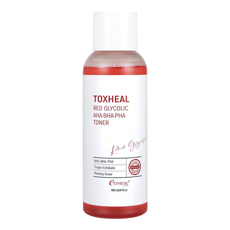 Esthetic House Toxheal Red Glycolic AHA BHA PHA Toner – šveičiamasis tonikas su rūgštimis