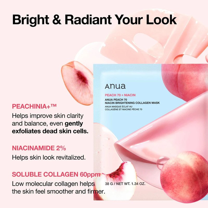 Anua Peach 70 Niacin Brightening Collagen Mask – šviesinamoji veido kaukė 3
