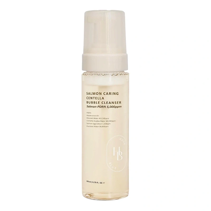 Heveblue Salmon Caring Centella Bubble Cleanser, 200ml. – švelnios valomosios putos su PDRN ir centelėmis