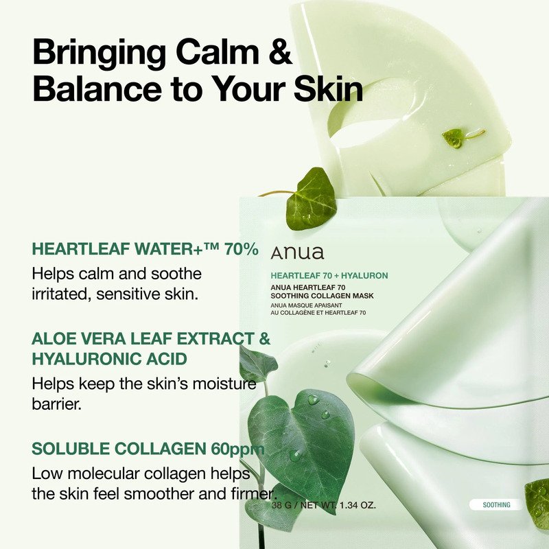 Anua Heartleaf 70 Soothing Collagen Mask – raminamoji veido kaukė 2