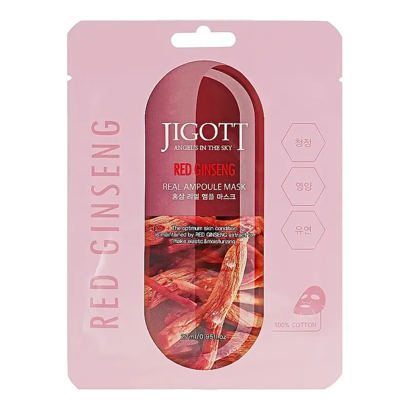 Jigott Red Ginseng Real Ampoule Mask – maitinamoji veido kaukė
