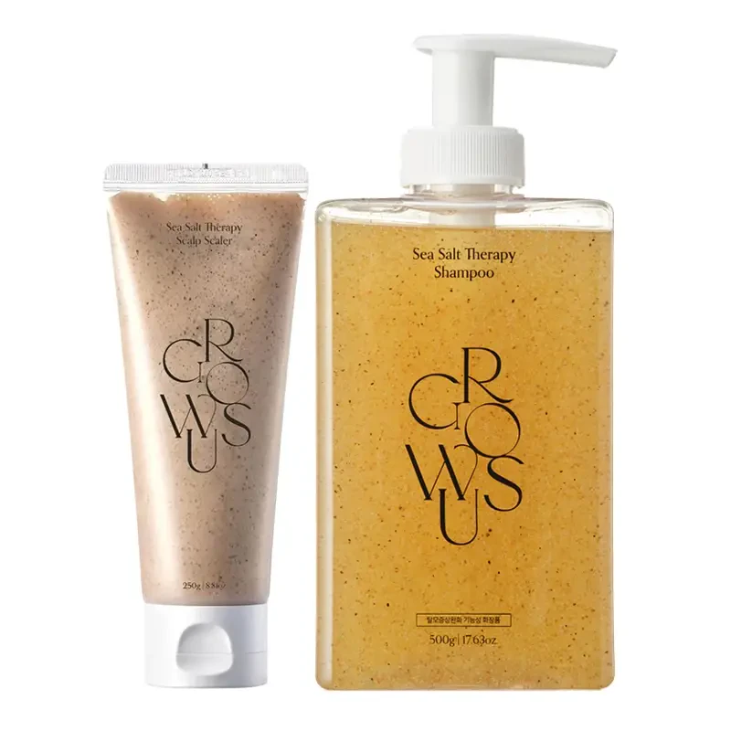 GROWUS Sea Salt Therapy Scalp Scaler + Sea Salt Shampoo – galvos odos šveitiklis ir šampūnas