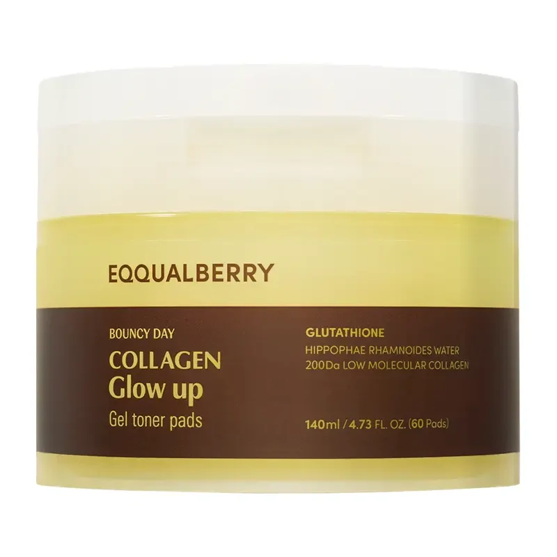 EQQUALBERRY Collagen Glow Up Gel Toner Pad – šviesinantys toniko padeliai