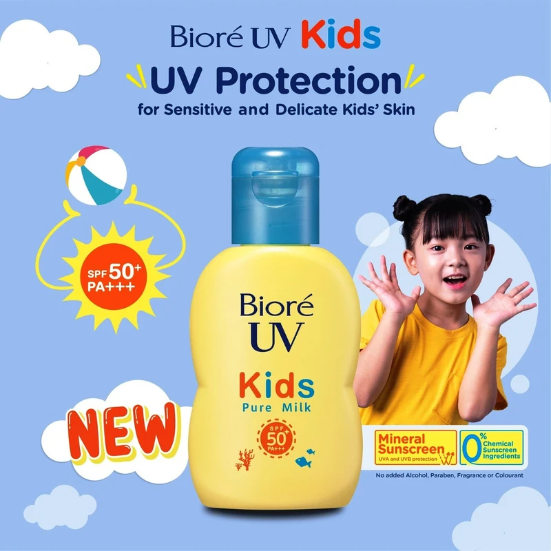 Biore UV Kids Pure Milk SPF50+ PA+++ – apsauginis losjonas nuo sulės vaikams ir jautriai odai 1