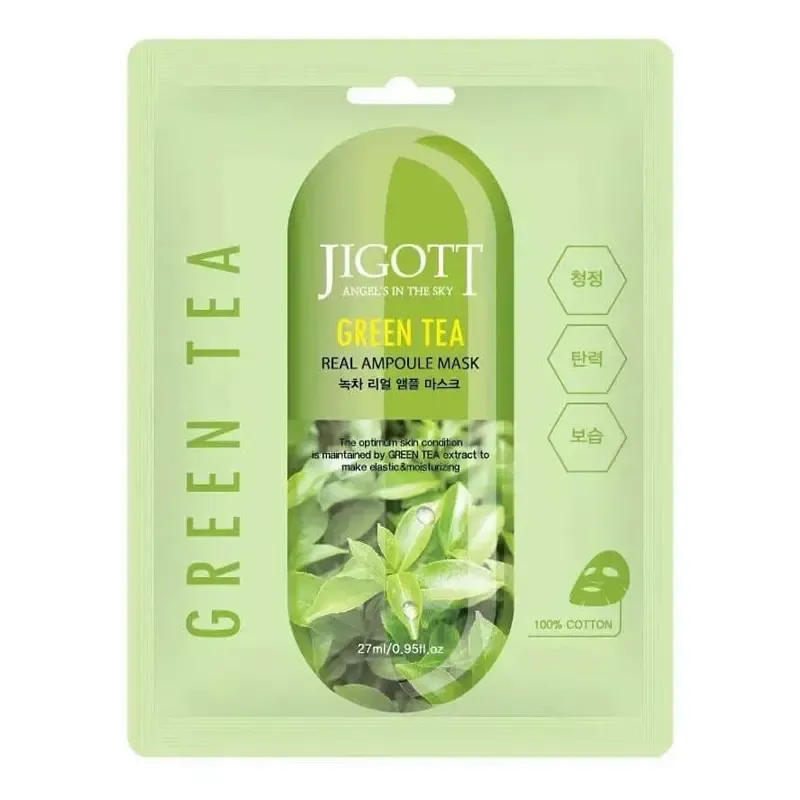 Jigott Green Tea Real Ampoule Mask – veido kaukė su žaliąja arbata