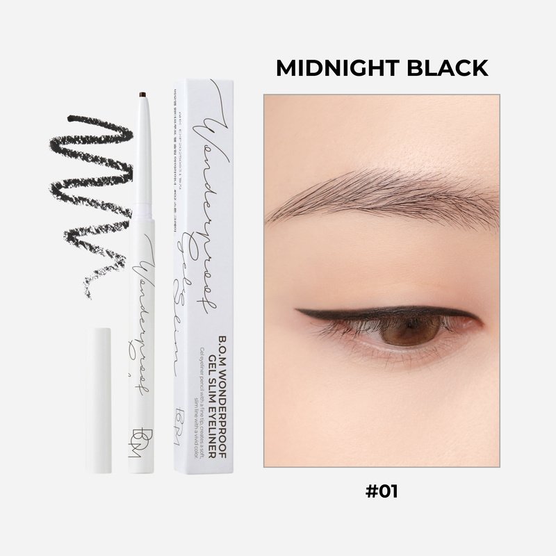 BOM Wonderproof Gel Slim Eyeliner #01 Midnight Black – gelinis akių pravedimas 2