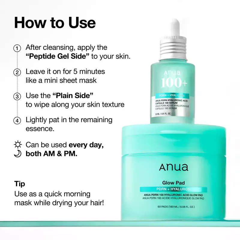 Anua PDRN 100 Hyaluronic Acid Glow Pad – drėkinamieji padeliai 5
