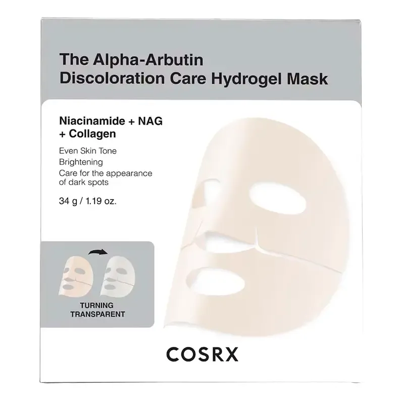 CosRX The Alpha-Arbutin Discoloration Care Hydrogel Mask – hydrogelio veido kaukė su alfa arbutinu