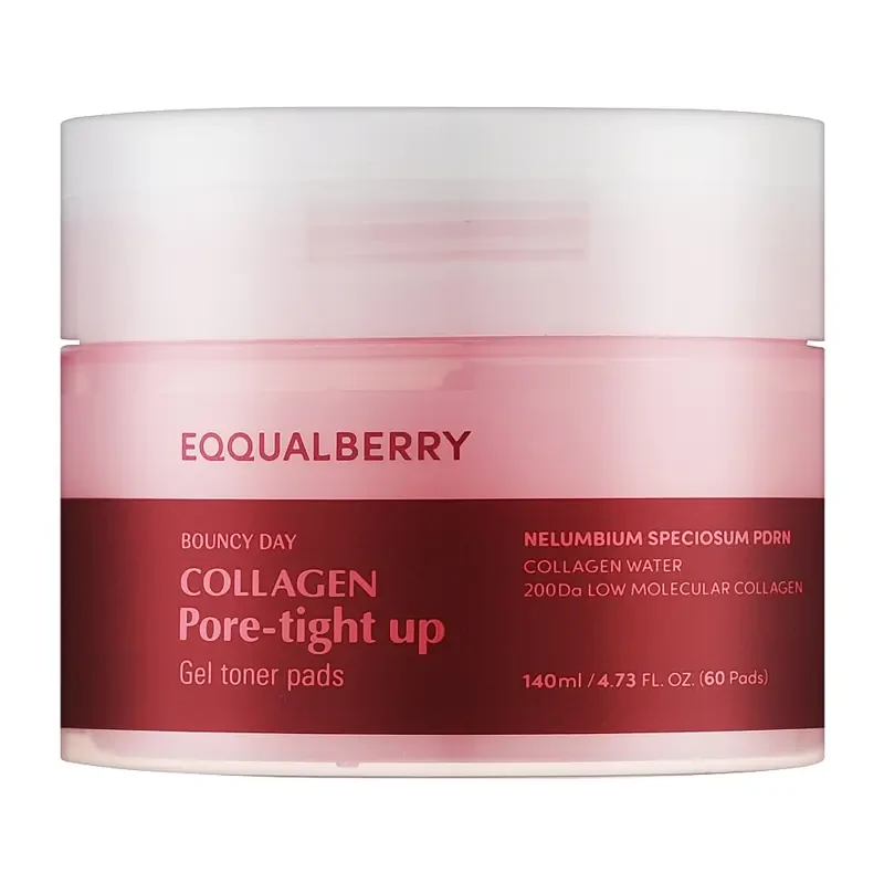 EQQUALBERRY Collagen Pore Tight Up Gel Toner Pad – poras sutraukiantys toniko padeliai
