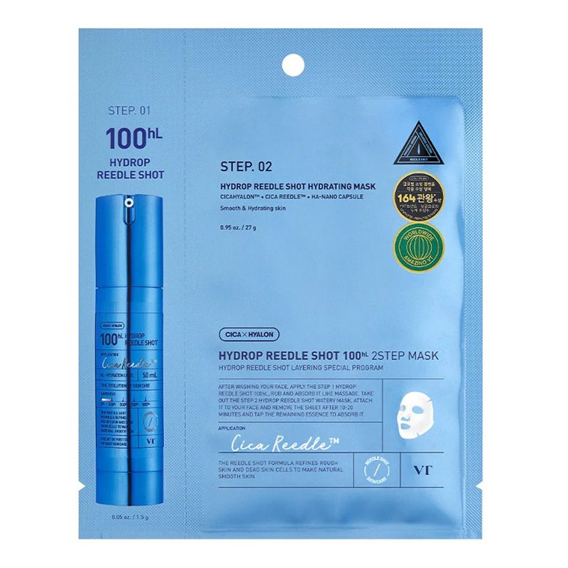 VT Cosmetics Hydrop Reedle Shot 100hL 2 Step Mask – aktyvaus veikimo drėkinamoji veido kaukė