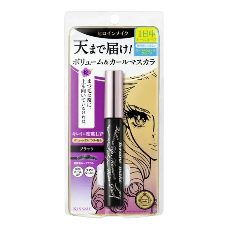 Isehan Kiss Me Heroine Make Volume & Curl Mascara Super Waterproof Jet Black – blakstienų tušas