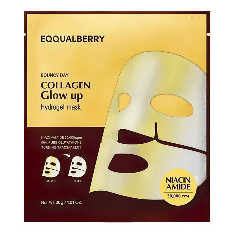 EQQUALBERRY Collagen Glow Up Hydrogel Mask – šviesinamoji veido kaukė