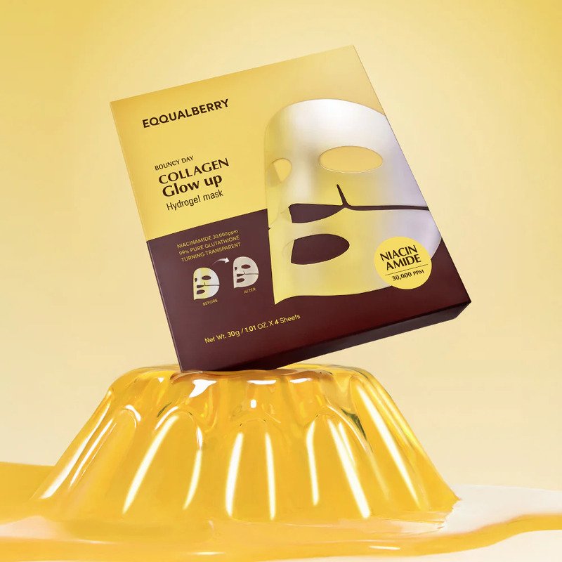 EQQUALBERRY Collagen Glow Up Hydrogel Mask – šviesinamoji veido kaukė 2