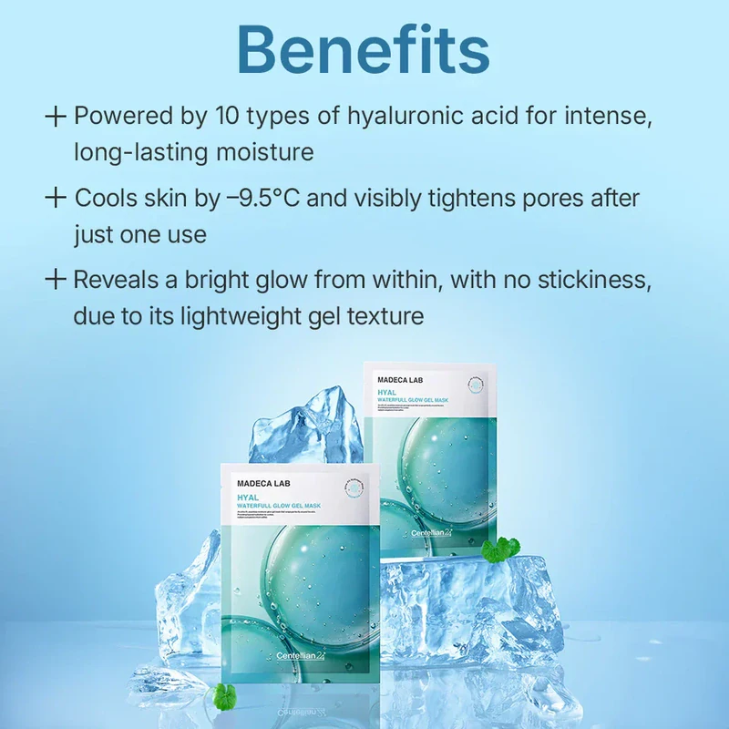 Centellian24  Madeca LAB Hyal Waterfull Glow Gel Mask, 1 vnt. – intensyviai drėkinanti hidrogelio kaukė  1