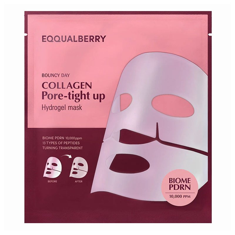 EQQUALBERRY Collagen Pore Tight Hydrogel Mask – pora sutraukianti veido kaukė