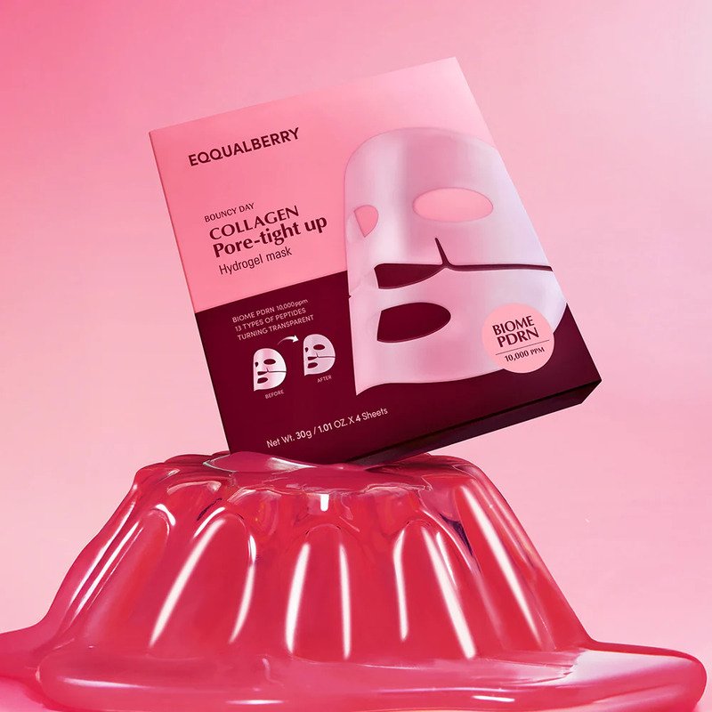 EQQUALBERRY Collagen Pore Tight Hydrogel Mask – pora sutraukianti veido kaukė 1