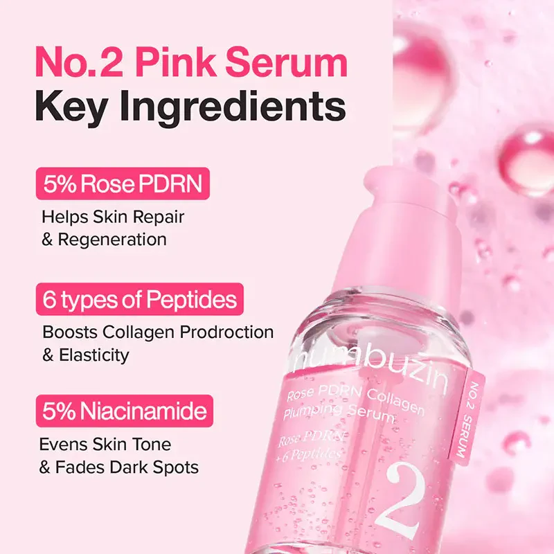 numbuzin No.2 Rose PDRN Collagen Plumping Serum, 30 ml – putlinantis ir stangrinantis serumas su PDRN 2