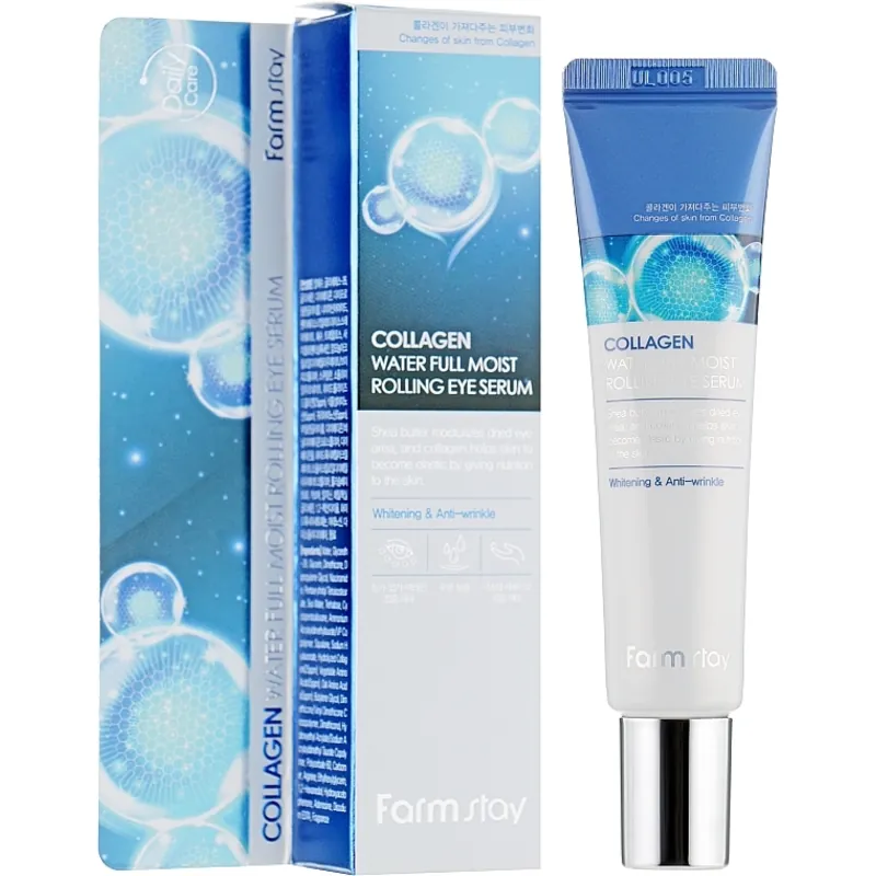 Farmstay Collagen Water Full Moist Rolling Eye Serum – paakių serumas su kolagenu 1