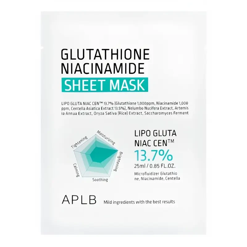 APLB Glutathione Niacinamide Sheet Mask – šviesinamoji veido kaukė su niacinamidu