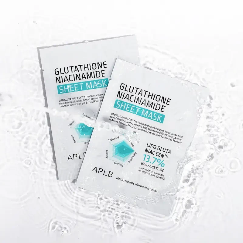 APLB Glutathione Niacinamide Sheet Mask – šviesinamoji veido kaukė su niacinamidu 1