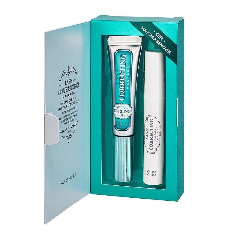 Holika Holika Lash Correcting Mascara Remover Set 01 Hyper Curling – užriečiantis blakstienų tušas su tušo valikliu