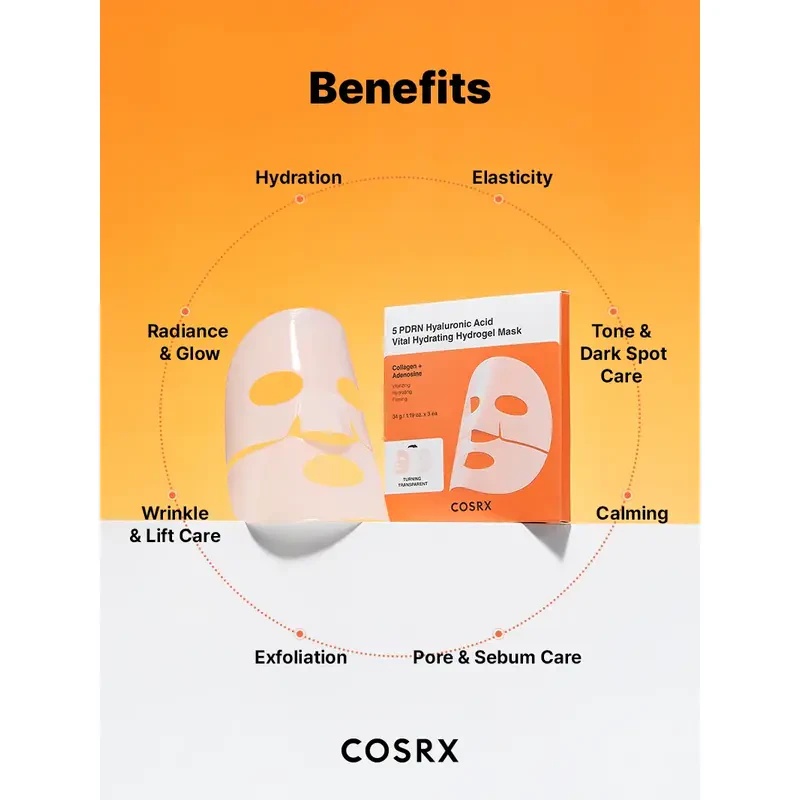 CosRX 5 PDRN Hyaluronic Acid Vital Hydrating Hydrogel Mask – intensyviai drėkinanti hidrogelio kaukė, 5 vnt. 1