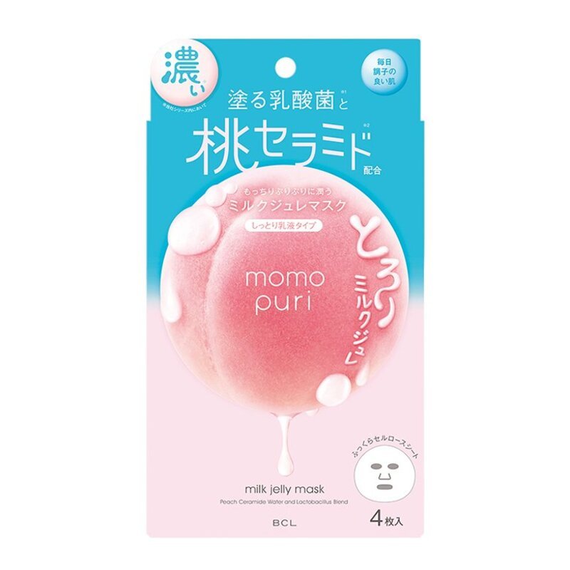 BCL Momo Puri Milk Jelly Face Mask - veido kaukės, 4 vnt.