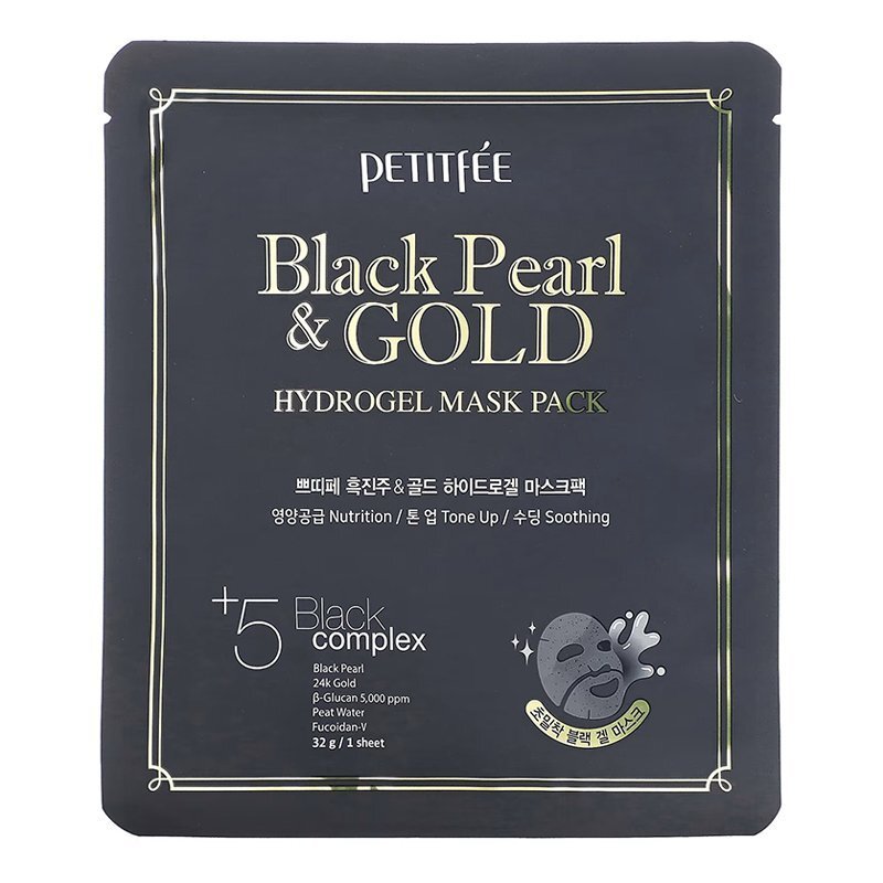 Petitfee Black Pearl & Gold Hydrogel Mask Pack – hidrogelio veido kaukė