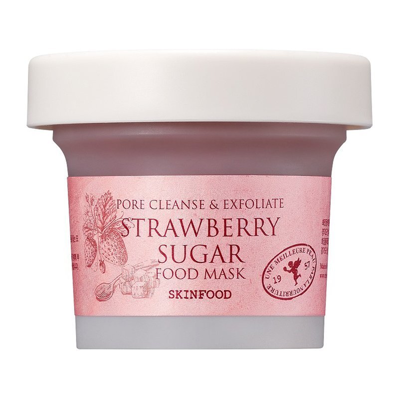 Skinfood Strawberry Sugar Food Mask – šveičiamoji glotninamoji veido kaukė su braškėmis