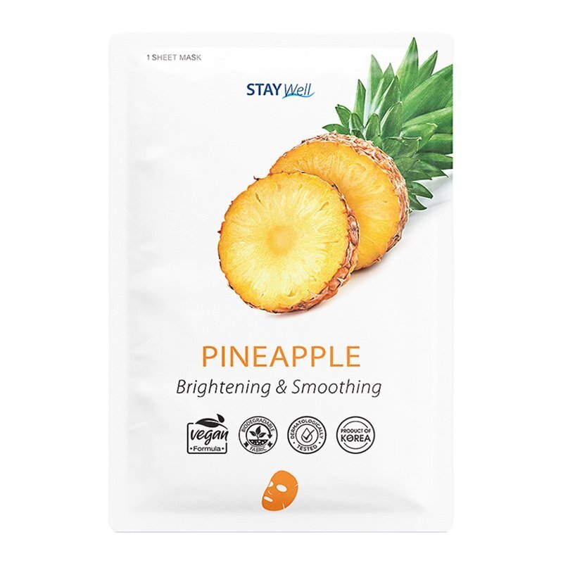 Stay Well Vegan Sheet Mask Pineapple – šviesinamoji veido kaukė